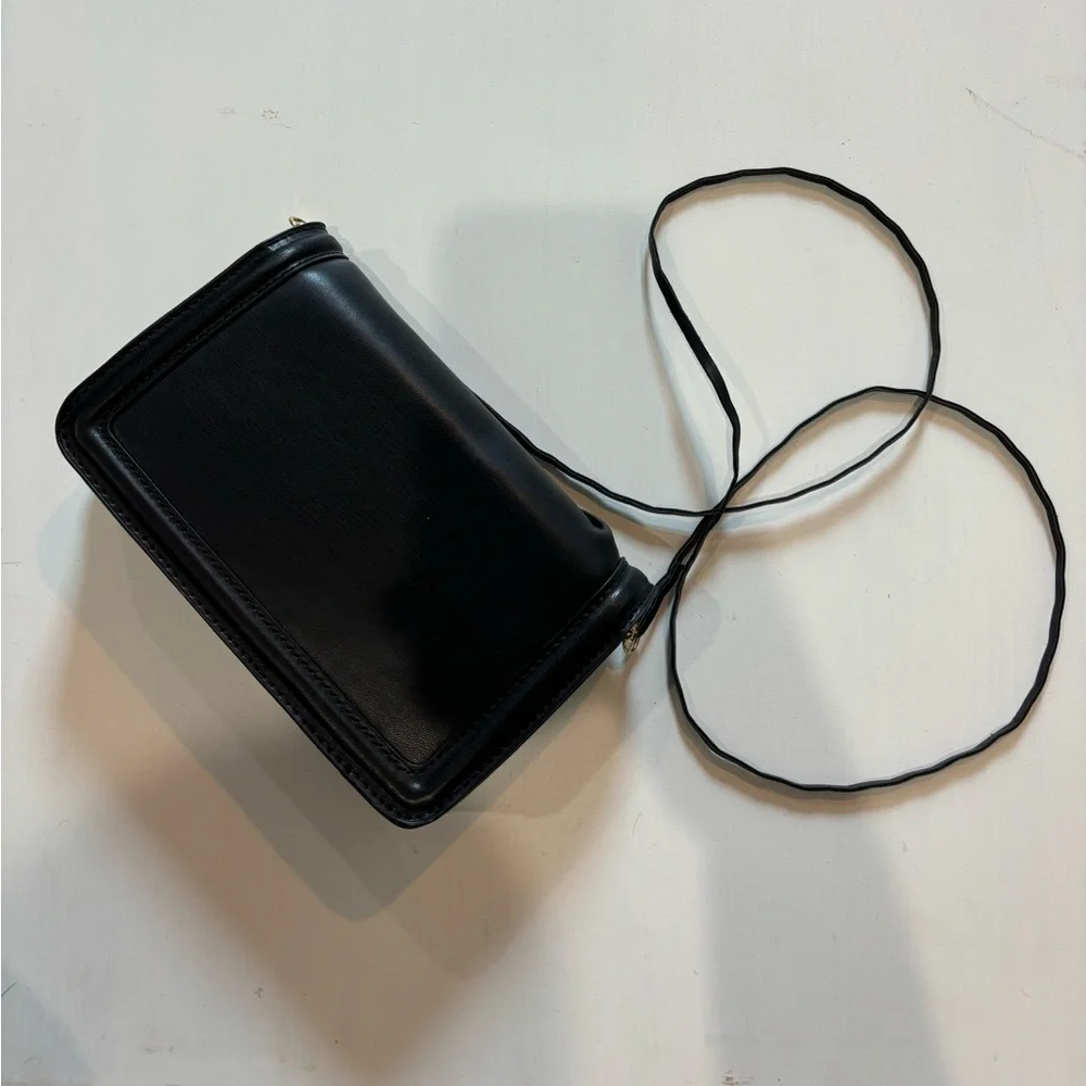 Badgley Mischka Black Leather Crossbody with Gold Logo Plate
